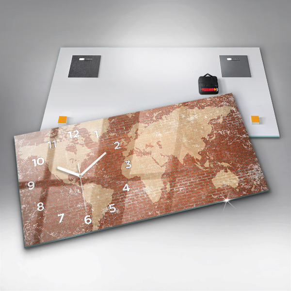 Horizontálne hodiny Mapa sveta na tehly