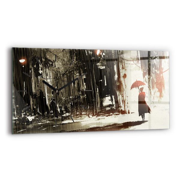 Horizontálne hodiny Žena v daždivej noci