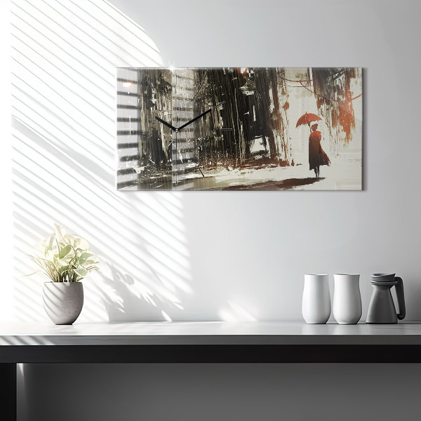 Horizontálne hodiny Žena v daždivej noci