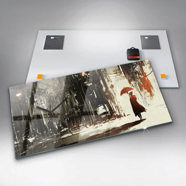 Horizontálne hodiny Žena v daždivej noci