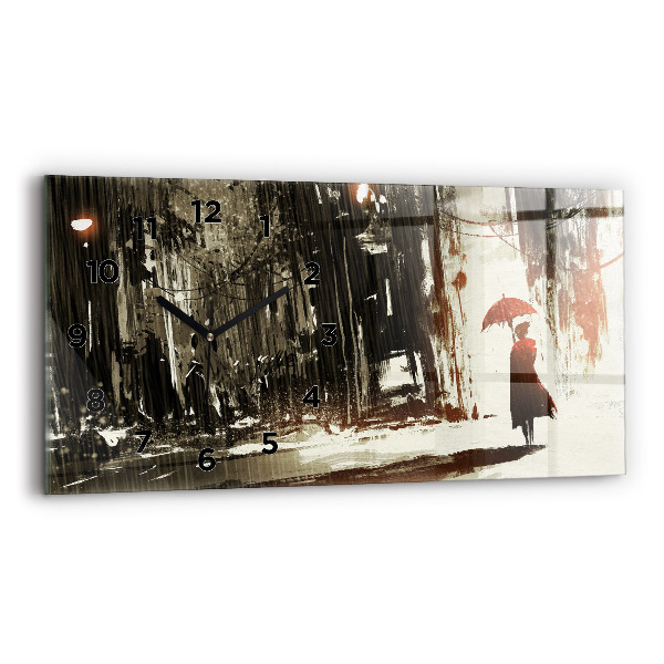 Horizontálne hodiny Žena v daždivej noci
