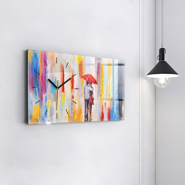 Horizontálne hodiny Pár v daždi