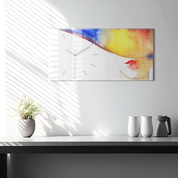 Horizontálne hodiny Žena v klobúku