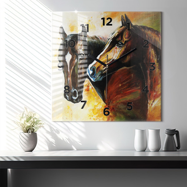 Štvorcové hodiny Dva maľované kone