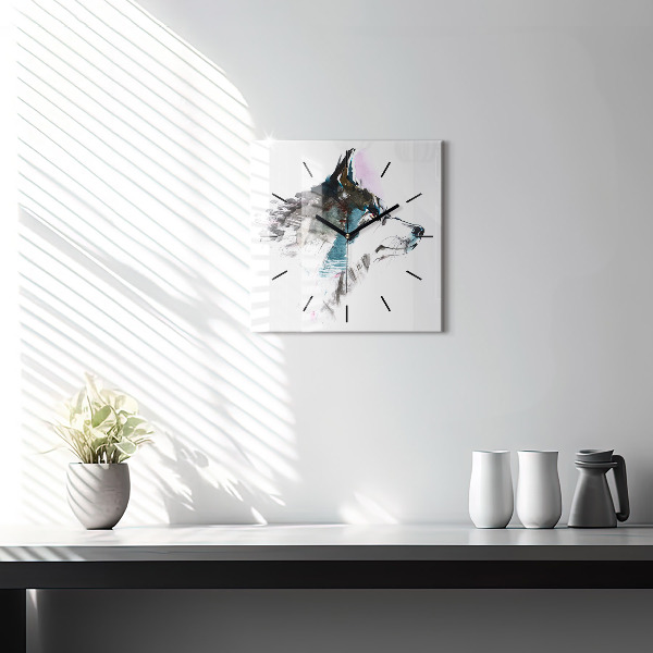 Štvorcové hodiny Profil maľovaného vlka