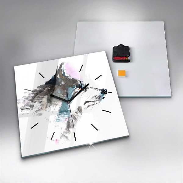 Štvorcové hodiny Profil maľovaného vlka