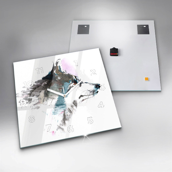 Štvorcové hodiny Profil maľovaného vlka