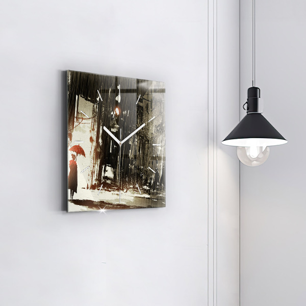 Štvorcové hodiny Žena v daždivej noci