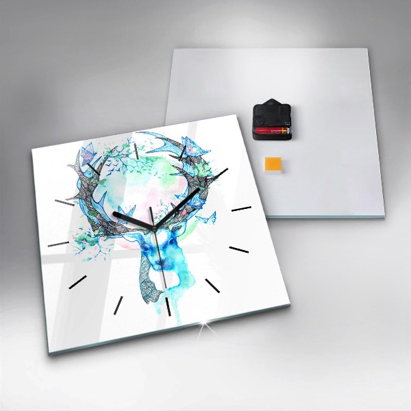 Štvorcové hodiny Ilustrácia jeleňa