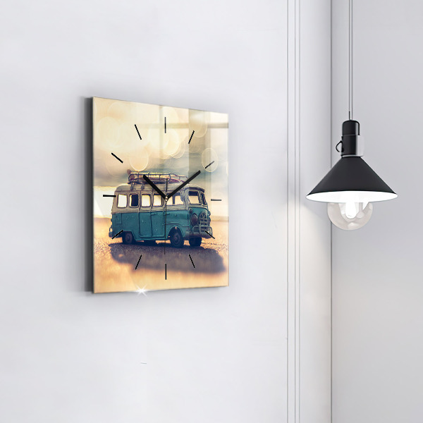 Štvorcové hodiny Karavan na pláži