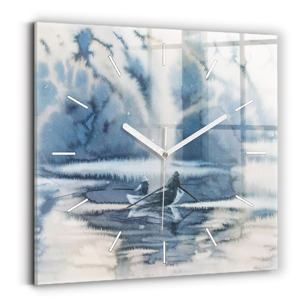 Štvorcové hodiny Zimné jazero Łódka