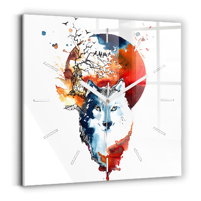 Štvorcové hodiny Vlk a Spln