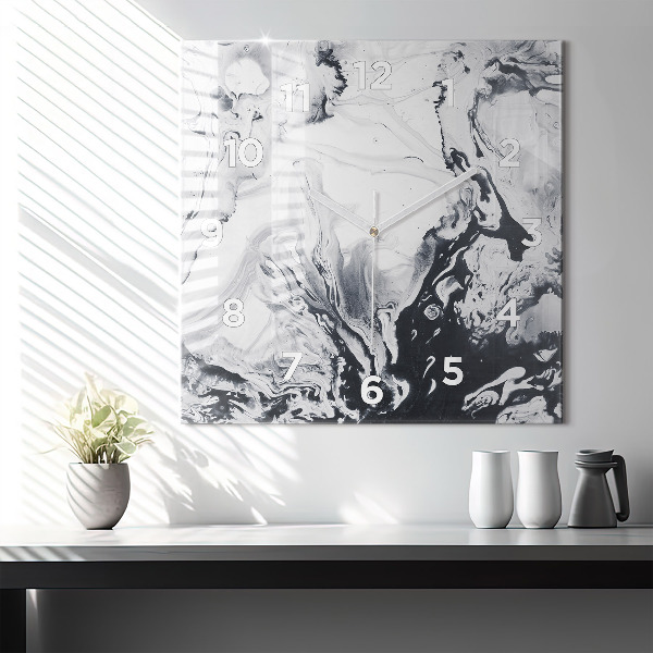 Štvorcové hodiny Abstraktný atramentový mramor