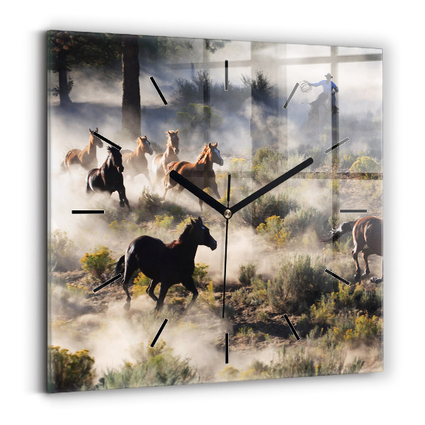 Štvorcové hodiny Stádo ponáhľajúcich sa koní