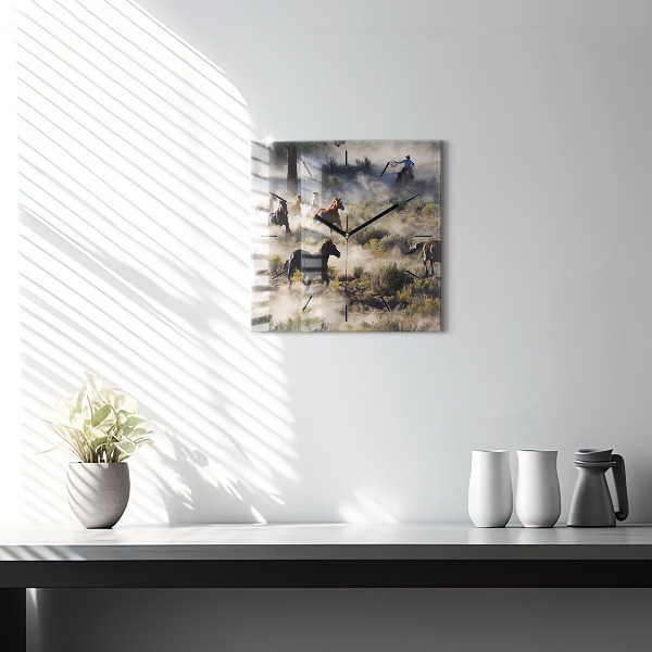 Štvorcové hodiny Stádo ponáhľajúcich sa koní