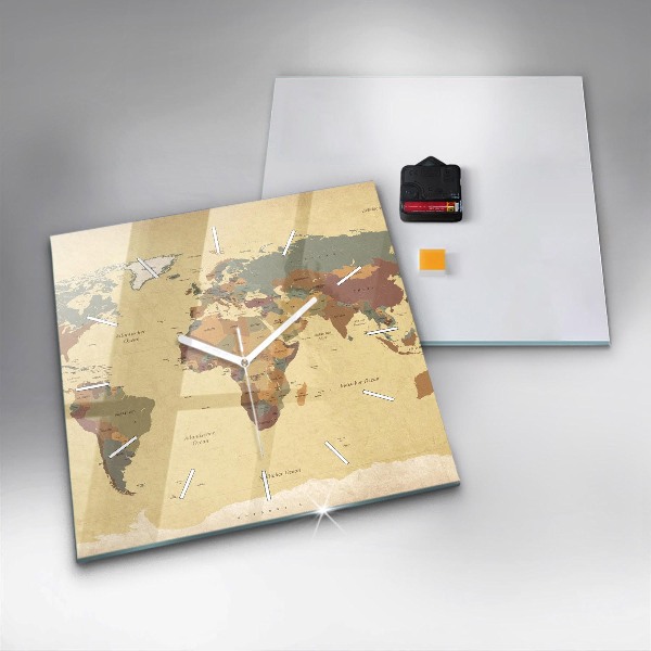 Štvorcové hodiny Mapa sveta vo vintage štýle