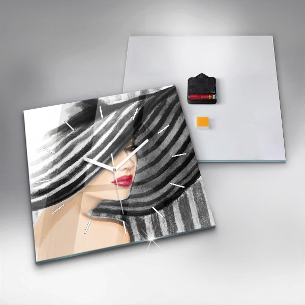 Štvorcové hodiny Žena v čiernej a bielej