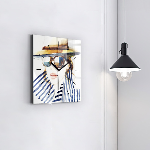 Štvorcové hodiny Tvár s okuliarmi a klobúkom