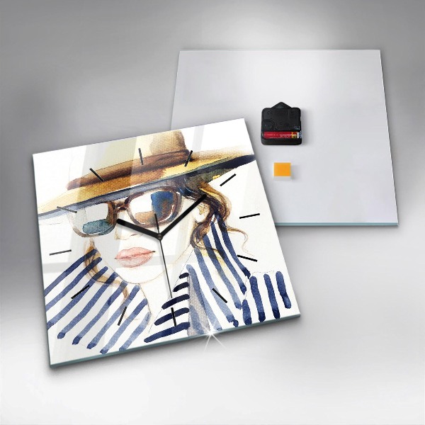 Štvorcové hodiny Tvár s okuliarmi a klobúkom