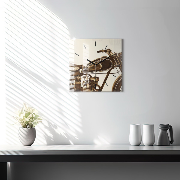 Štvorcové hodiny Vintage motocykel sépia