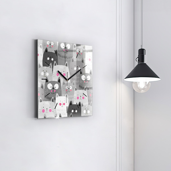 Štvorcové hodiny Bezšvový vzor s mačkami