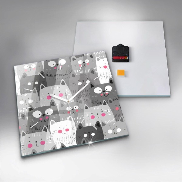 Štvorcové hodiny Bezšvový vzor s mačkami
