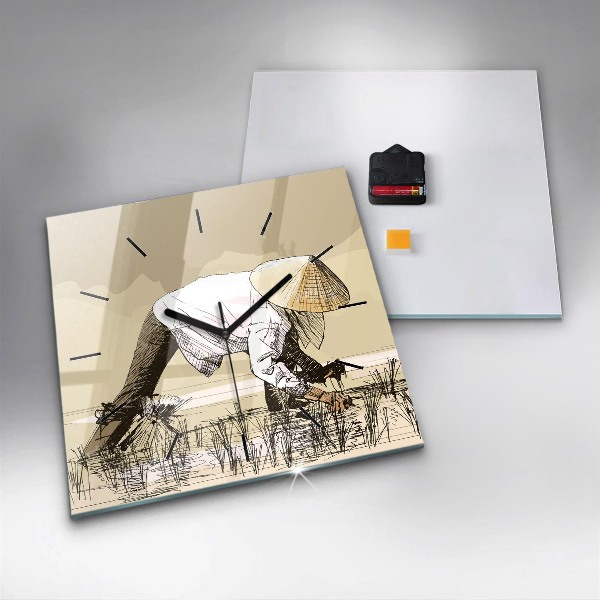 Štvorcové hodiny Žena zbiera ryžu