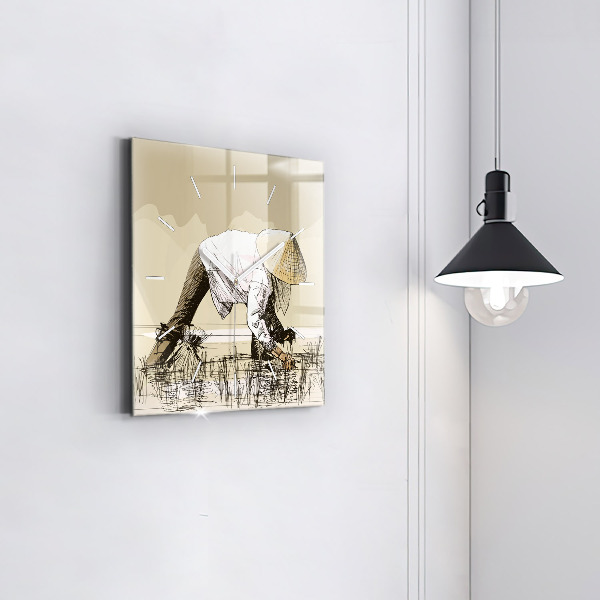 Štvorcové hodiny Žena zbiera ryžu