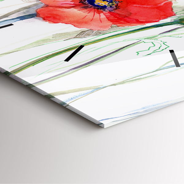 Štvorcové hodiny Maľované červené maky