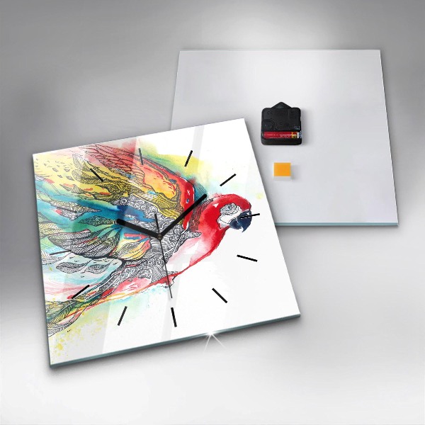 Štvorcové hodiny Farebný papagáj v lete