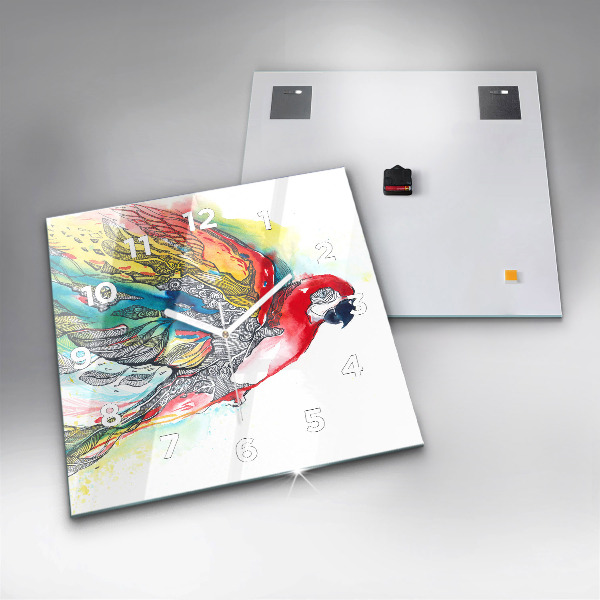 Štvorcové hodiny Farebný papagáj v lete