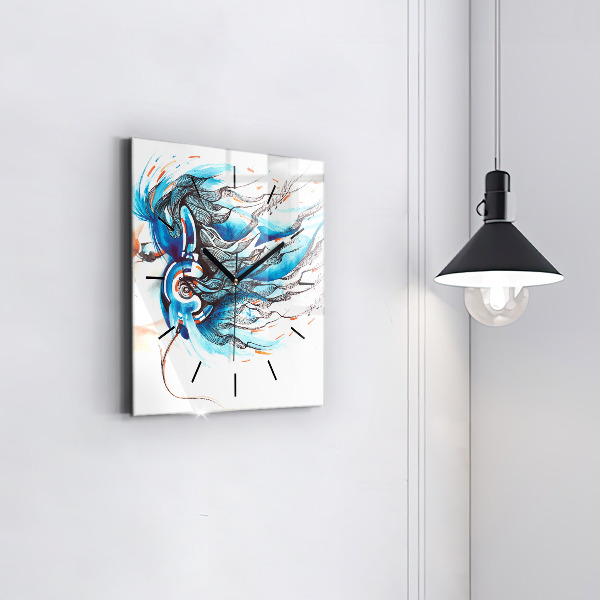 Štvorcové hodiny Ilustrácia slúchadiel