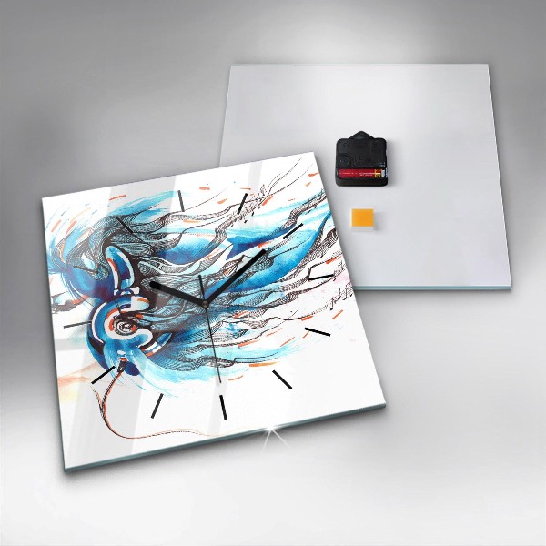 Štvorcové hodiny Ilustrácia slúchadiel