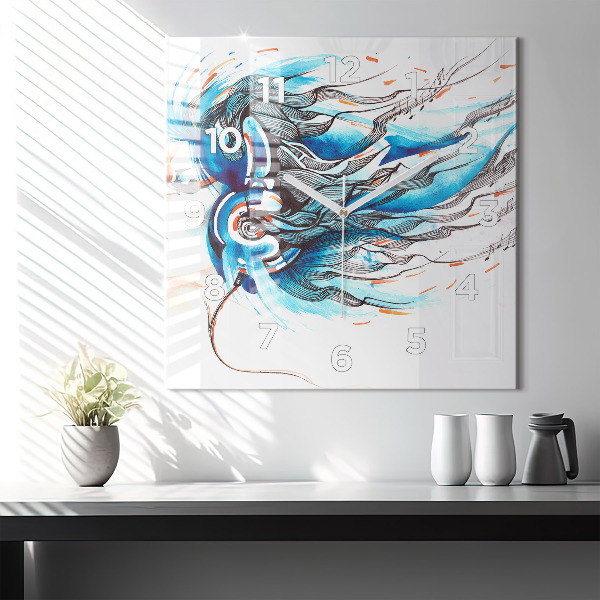 Štvorcové hodiny Ilustrácia slúchadiel