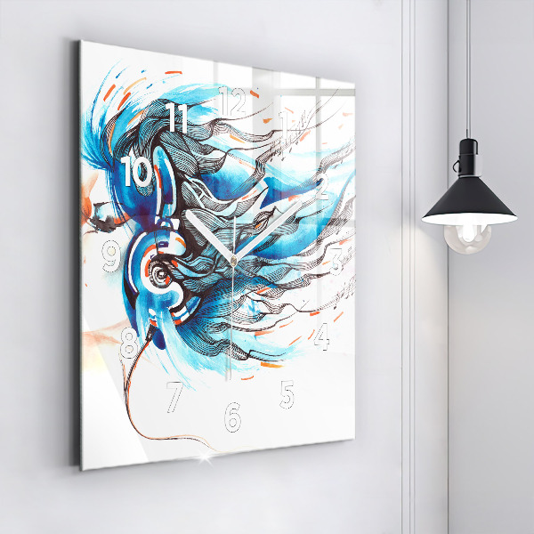 Štvorcové hodiny Ilustrácia slúchadiel