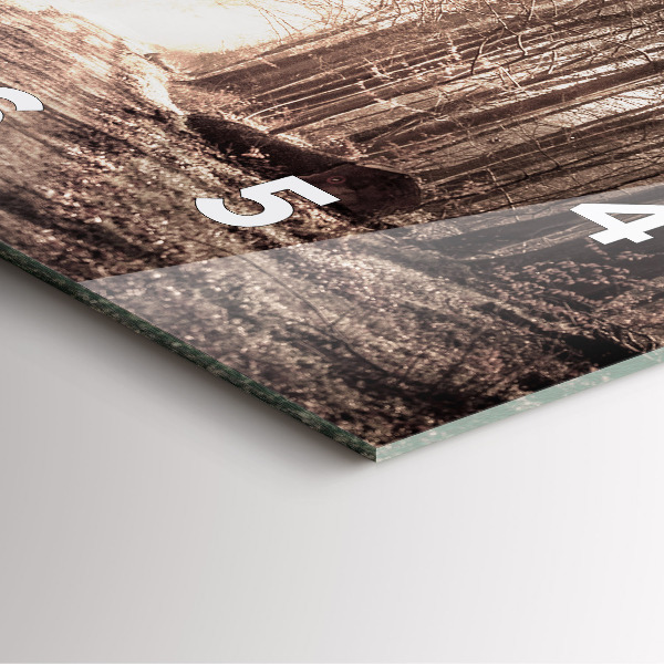 Štvorcové hodiny Lesná cesta v sépiovej farbe