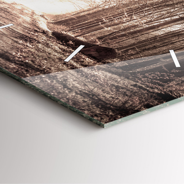 Štvorcové hodiny Lesná cesta v sépiovej farbe