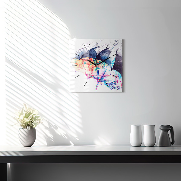 Štvorcové hodiny Dáždnik a mesto