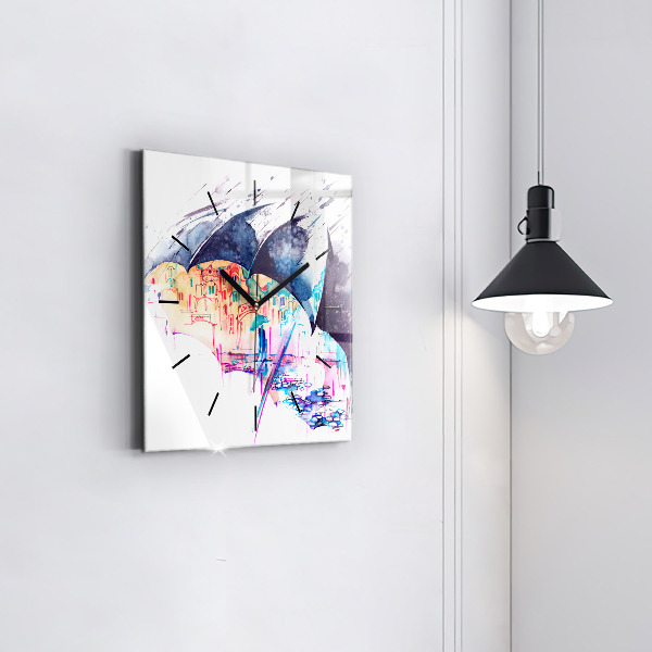 Štvorcové hodiny Dáždnik a mesto