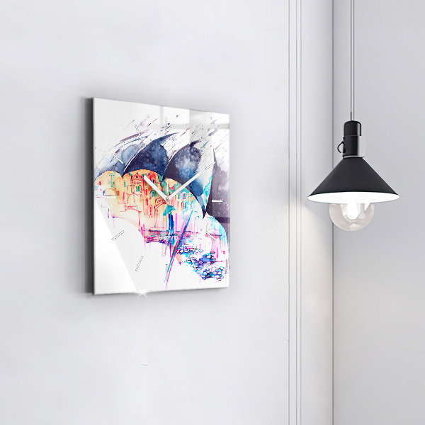 Štvorcové hodiny Dáždnik a mesto