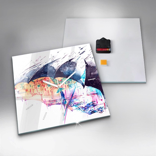 Štvorcové hodiny Dáždnik a mesto