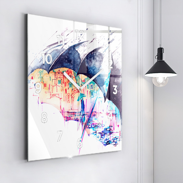 Štvorcové hodiny Dáždnik a mesto