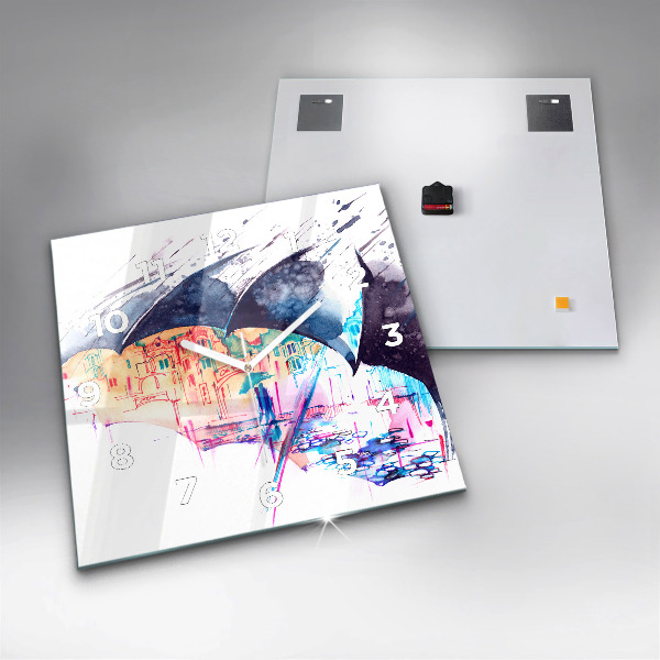 Štvorcové hodiny Dáždnik a mesto