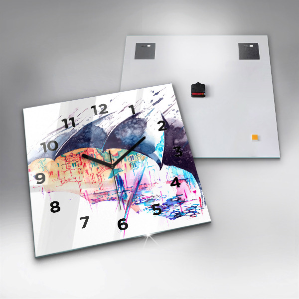 Štvorcové hodiny Dáždnik a mesto