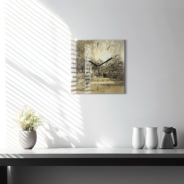 Štvorcové hodiny Park a stromy v sépiovej farbe