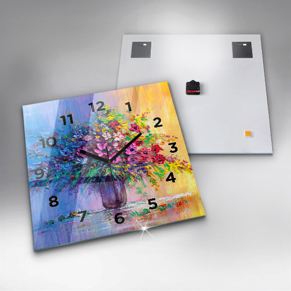 Štvorcové hodiny Kvety vo váze