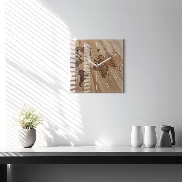 Štvorcové hodiny Mapa sveta na dreve