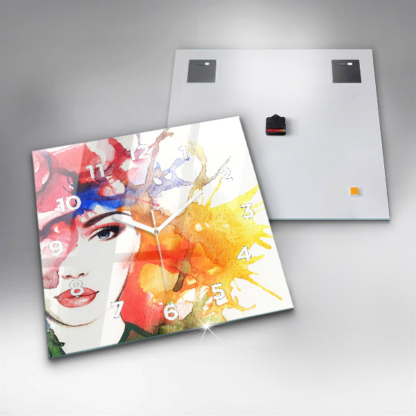 Štvorcové hodiny Farebný portrét ženy