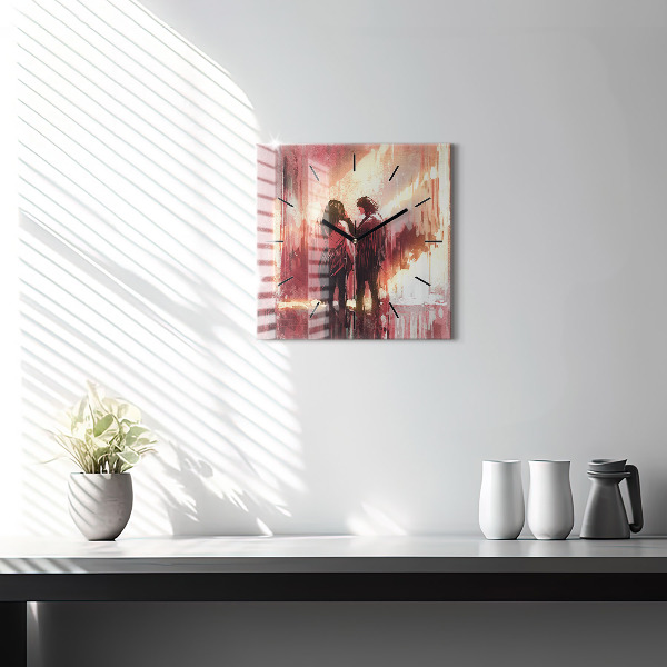 Štvorcové hodiny Mladý pár v láske