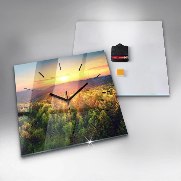 Štvorcové hodiny Západ slnka nad kopcami